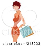 Poster, Art Print Of Short Haired Woman Shopping In An Orange Dress - From The Knees Up