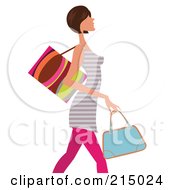 Poster, Art Print Of Woman Shopping In Pink Leggings And A Striped Shirt - From The Knees Up