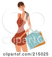 Poster, Art Print Of Pretty Lady Shopping In An Orange Dress - From The Knees Up