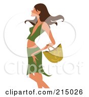 Poster, Art Print Of Sexy Woman Shopping In A Green Skirt And Shirt - From The Knees Up