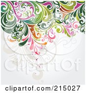 Royalty Free RF Clipart Illustration Of A Green Pink And Orange Floral Vine Pattern Over Off White