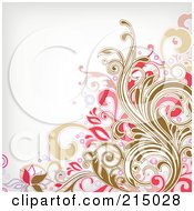 Poster, Art Print Of Brown And Pink Floral Vine Pattern Over Off White