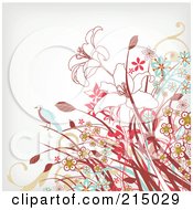 Poster, Art Print Of Bird On A Daisy And Lily Pattern Over Off White