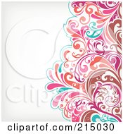 Royalty Free RF Clipart Illustration Of A Brown Pink And Turquoise Floral Vine Pattern Over Off White