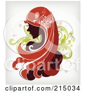 Royalty Free RF Clipart Illustration Of A Beautiful Woman With Long Red Hair Over Green Vines