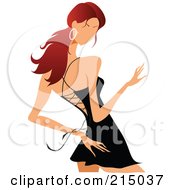 Royalty Free RF Clipart Illustration Of A Faceless Glam Red Haired Woman Dancing In A Black Dress by OnFocusMedia