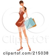 Poster, Art Print Of Pretty Lady Shopping In An Orange Dress - Full Body