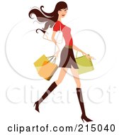 Poster, Art Print Of Woman Shopping In A Skirt And Red Shirt - Full Body