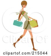 Poster, Art Print Of Woman Shopping In A Skirt And Green Shirt - Full Body