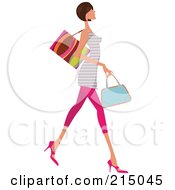 Poster, Art Print Of Woman Shopping In Pink Leggings And A Striped Shirt - Full Body