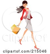 Poster, Art Print Of Woman Shopping In A Gray Dress And Red Blazer - Full Body