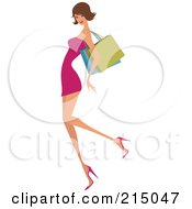 Poster, Art Print Of Sexy Brunette Woman Shopping In A Pink Dress - Full Body