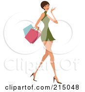 Poster, Art Print Of Short Haired Woman Shopping In A Green Dress - Full Body