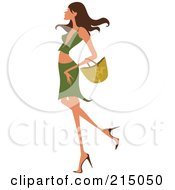 Poster, Art Print Of Sexy Woman Shopping In A Green Skirt And Shirt - Full Body