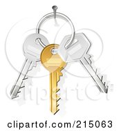 Royalty Free RF Clipart Illustration Of A Gold And Silver Keys On A Ring Hanging From A Nail