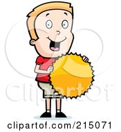 Pleased Blond Boy Holding A Burst Seal