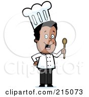 Royalty Free RF Clipart Illustration Of A Happy Black Chef Man Holding A Spoon by Cory Thoman