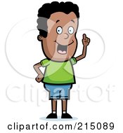 Royalty Free RF Clipart Illustration Of A Smart Black Boy Holding Up A Finger