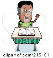 Poster, Art Print Of Smart Black Boy Sitting At A Desk With His Hand Raised