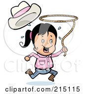 Poster, Art Print Of Happy Cowgirl Running And Swinging A Lasso