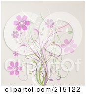 Poster, Art Print Of Background Of Pink Flowers And Grasses Over Pink