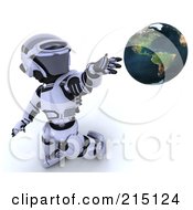 Poster, Art Print Of 3d Robot Presenting A Globe