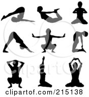 Digital Collage Of Nine Silhouetted Women In Yoga Poses
