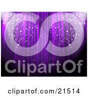 Clipart Illustration Of Sparkling Confetti Falling In Spotlights In Front Of A Purple Theatre Curtain At An Event by 3poD