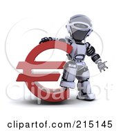 Poster, Art Print Of 3d Robot Standing By A Red Euro
