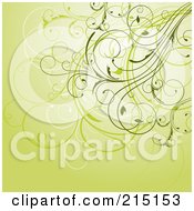 Royalty Free RF Clipart Illustration Of A Green Background Of Floral Swirly Vines