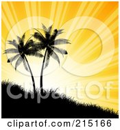 Poster, Art Print Of Sun Rays Shining Behind Silhouetted Palm Trees On A Hill