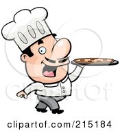 Pizzeria Chef Walking With A Pizza Pie On A Platter