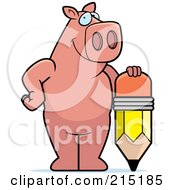Royalty Free RF Clipart Illustration Of A Pig Standing And Leaning On A Stubby Pencil