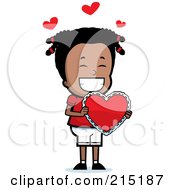 Royalty Free RF Clipart Illustration Of A Black Girl Holding A Valentine Heart by Cory Thoman