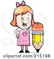 Poster, Art Print Of Red Haired School Girl Leaning On A Stubby Pencil