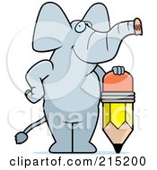 Royalty Free RF Clipart Illustration Of An Elephant Standing And Leaning On A Stubby Pencil