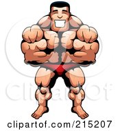 Poster, Art Print Of Body Builder Leaning Forward And Flexing