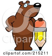 Royalty Free RF Clipart Illustration Of A Bear Standing And Leaning On A Stubby Pencil