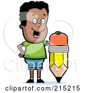 Poster, Art Print Of Happy Black Boy Leaning On A Stubby Pencil