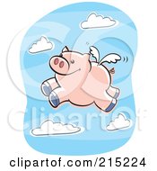 Winged Pig Flying In A Cloudy Blue Sky
