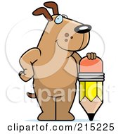 Royalty Free RF Clipart Illustration Of A Dog Standing And Leaning On A Stubby Pencil