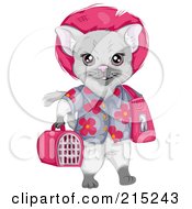 Poster, Art Print Of Gray Cat Wearing A Floral Shirt And Carrying Luggage