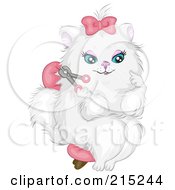 Royalty Free RF Clipart Illustration Of A Prissy White Cat Wearing A Pink Bow Sitting In A Chair And Clipping Her Nails