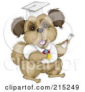 Poster, Art Print Of Brown Terrier Graduate In A White Cap And Gown