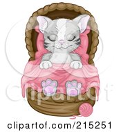 Poster, Art Print Of Gray Kitten Sleeping Soundly In A Basket