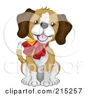 Poster, Art Print Of Cute Beagle Puppy Wearing A Gift Card And Bow