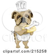 Poster, Art Print Of Cute Bulldog Chef In An Apron And Hat Carrying A Bone In A Dish