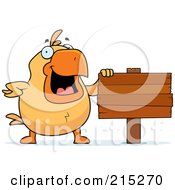 Poster, Art Print Of Chick Beside A Blank Wooden Sign