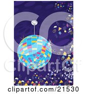 Poster, Art Print Of Colorful Sparkling Disco Ball Circling Over A Dance Floor With Confetti Floating In The Air At A New Years Party Or Night Club