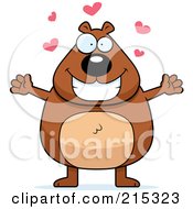 Royalty Free RF Clipart Illustration Of A Plump Beaver Standing Under Hearts by Cory Thoman